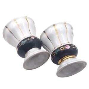 Vintage MCM Hand-Painted Porcelain Vases Gold Trim Floral Urn Shaped Set Of 2